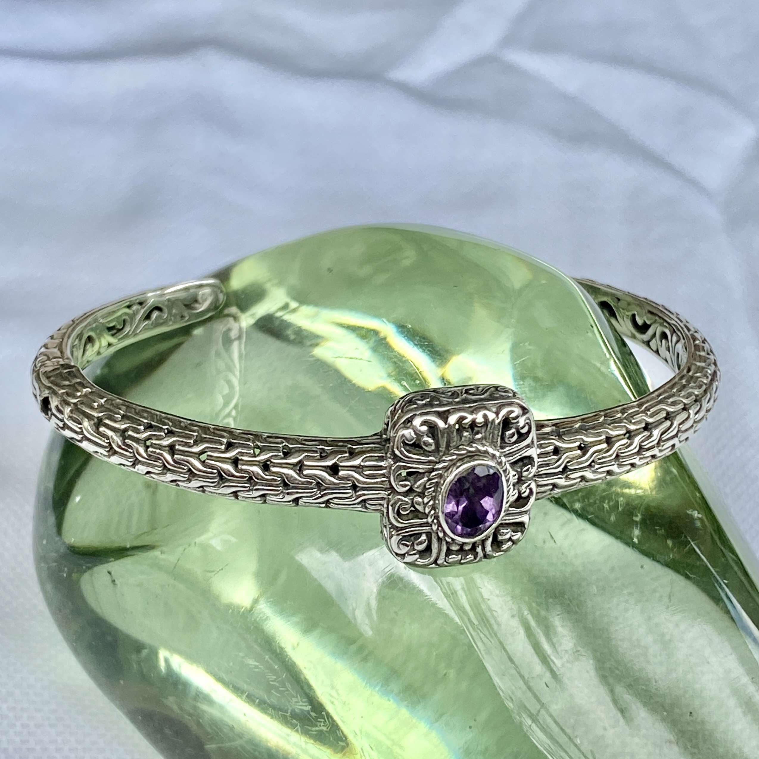 (HANDMADE 925 BALI STERLING SILVER BRACELETS WITH AMETHYST)